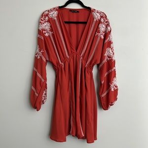 Strut and Bolt Rust Embroidered big sleeve v-neck dress